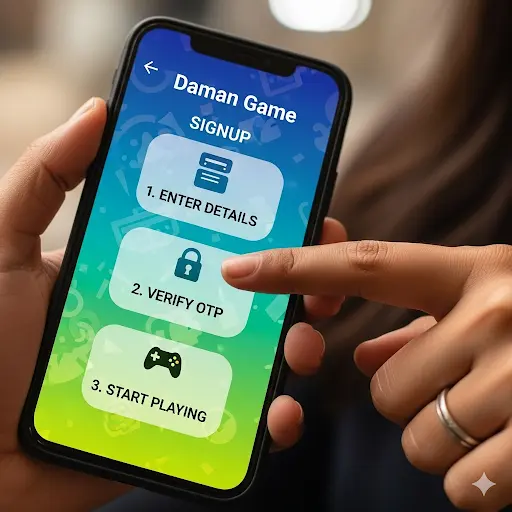 An infographic detailing the simple sign-up process for the Daman Games affiliate program.